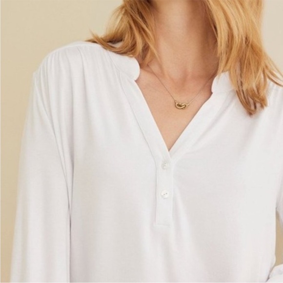 Amour Vert Henley Button V Neck 3/4 Sleeve Blouse Top Shirt L - Picture 6 of 6